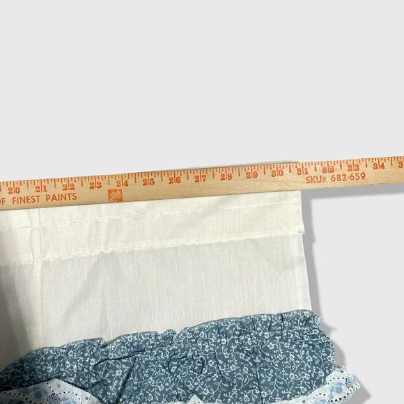 Vintage Curtains Swags Valances Set Blue White Floral Cottagecore Farmhouse - Picture 6 of 8